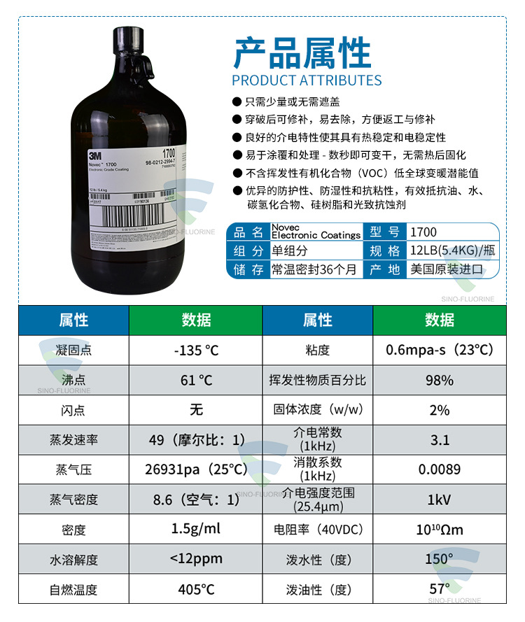 3M NOVEC 1700氟化液性能参数